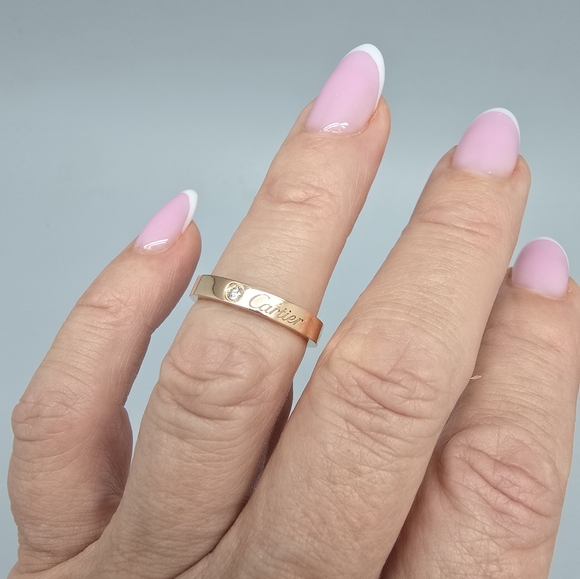 $1920 Auth Cartier C De Cartier 18K Rose Gold Diamond Band Ring Sz 51 US Sz 5.75 - Picture 2 of 9
